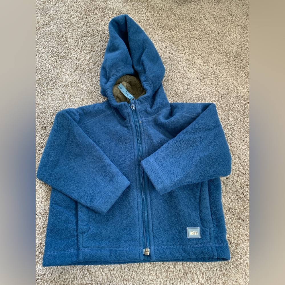 REI Toddler Kids 18mos Blue Hooded Fleece Jacket